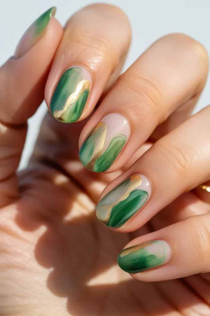 24. Irish Nail Art — Watercolour Green and Gold