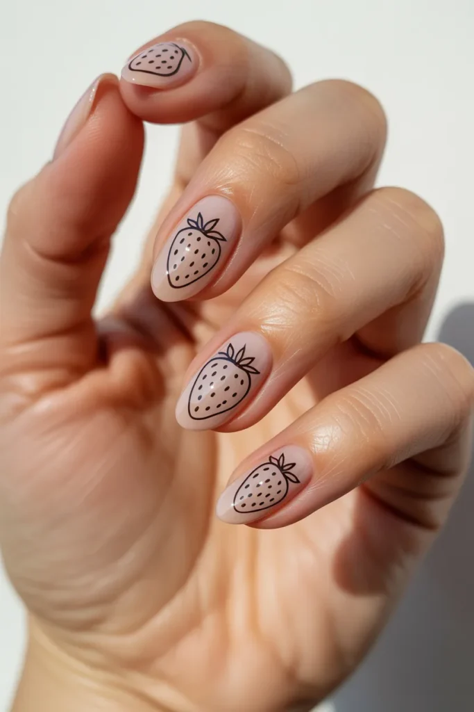Strawberry Nail Art 25 24. Minimalist Strawberry Nail Art Line Drawing