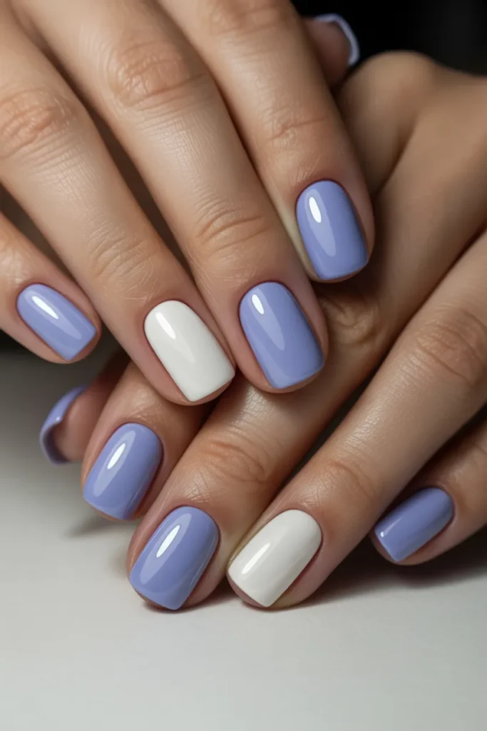 24. Pastel Easter Nails Blue — Periwinkle and White