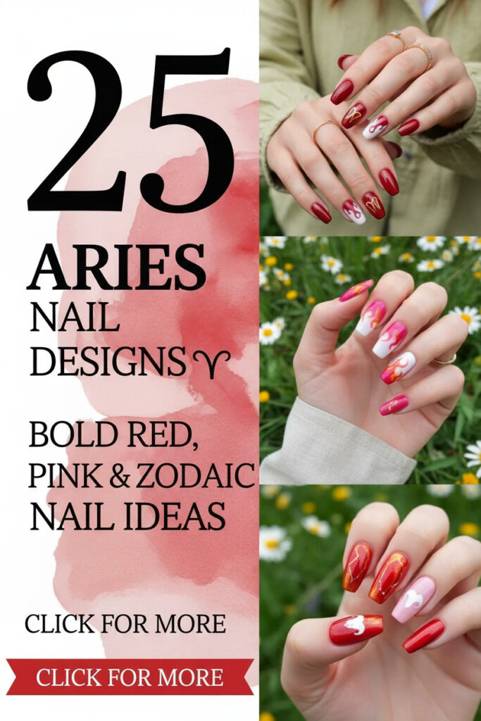 25 Aries Nail Designs ♈ Bold Red Pink Zodiac Aries Nail Ideas