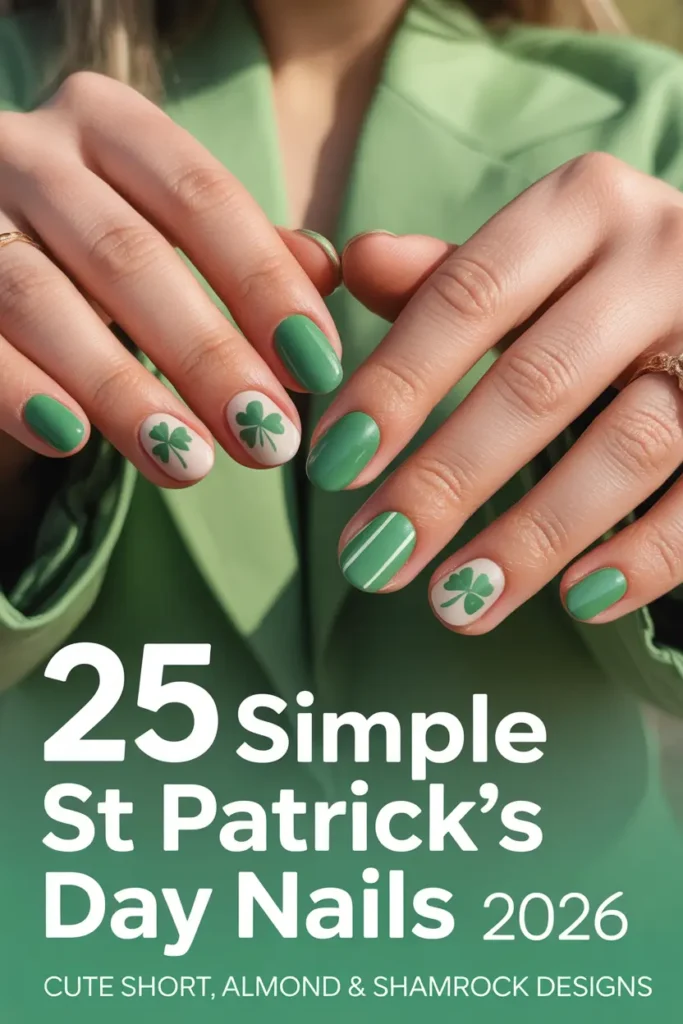 25 Simple St Patricks Day Nails 2026 💚 Cute Short Almond Shamrock Designs