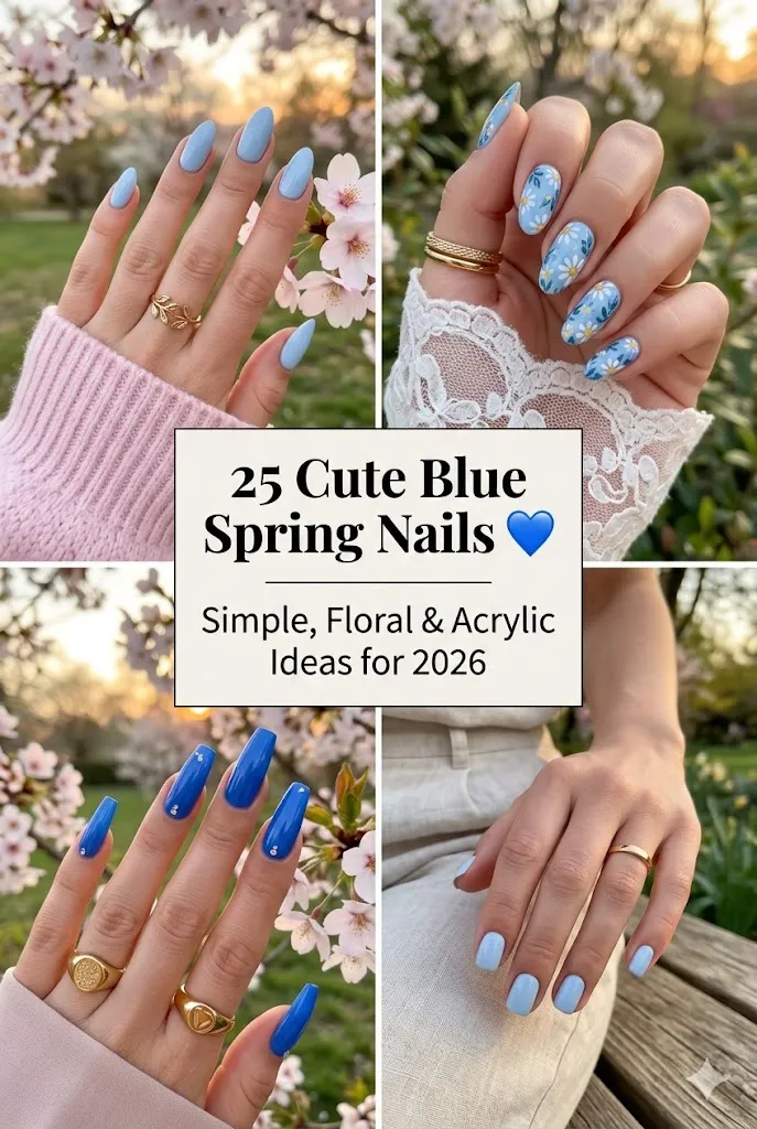 25 cute Blue Spring Nails 💙 Simple Floral Acrylic Ideas for 2026 1