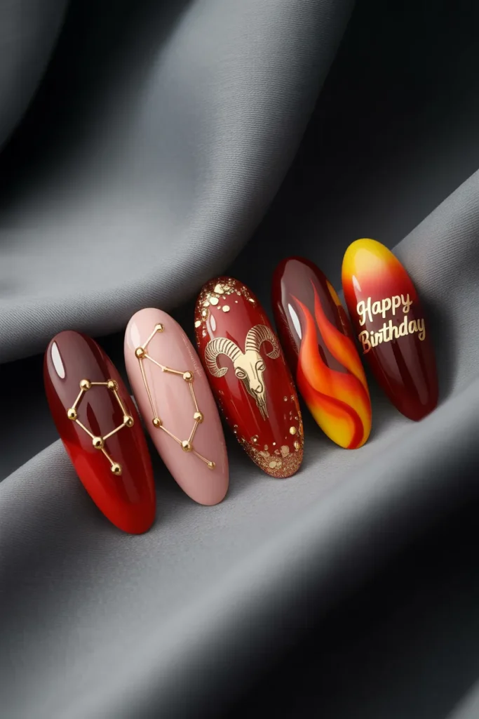 25. Aries Acrylic Nails — The Full Luxury Birthday Set