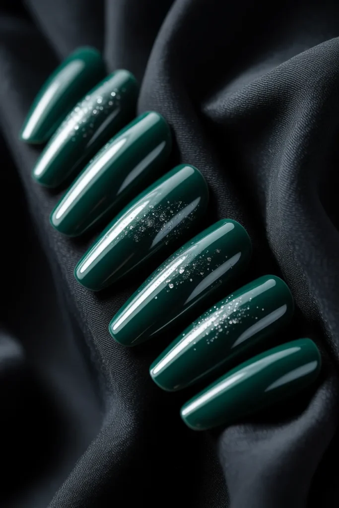 25. Dark Emerald Coffin Classy Nails