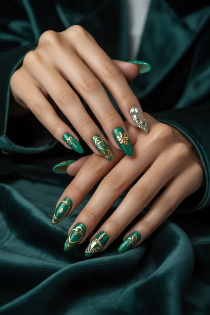 25. Irish Classy St. Patricks Day Nails — Full Luxury Set