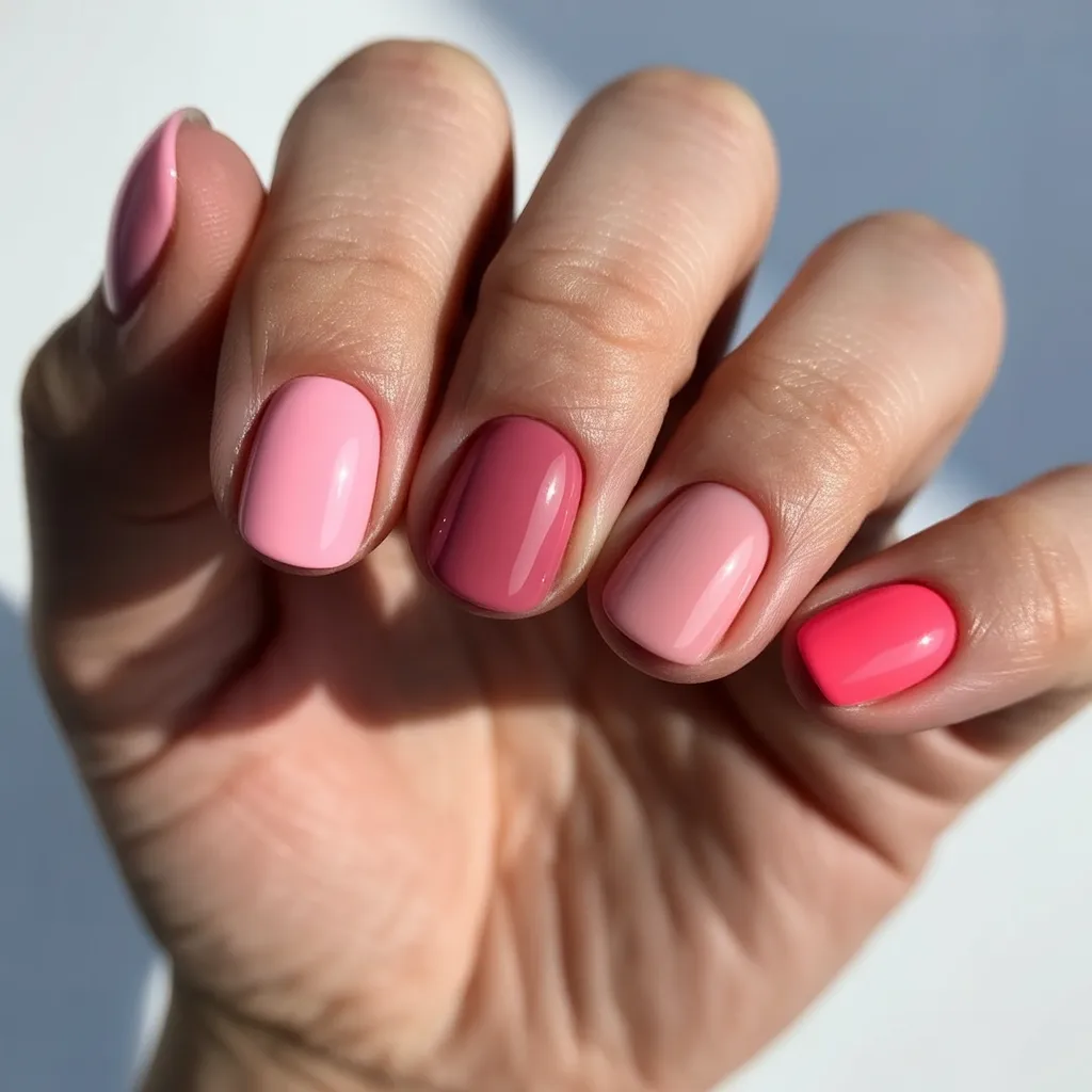 25. Multicolour Pink Shades — All Pink Nails
