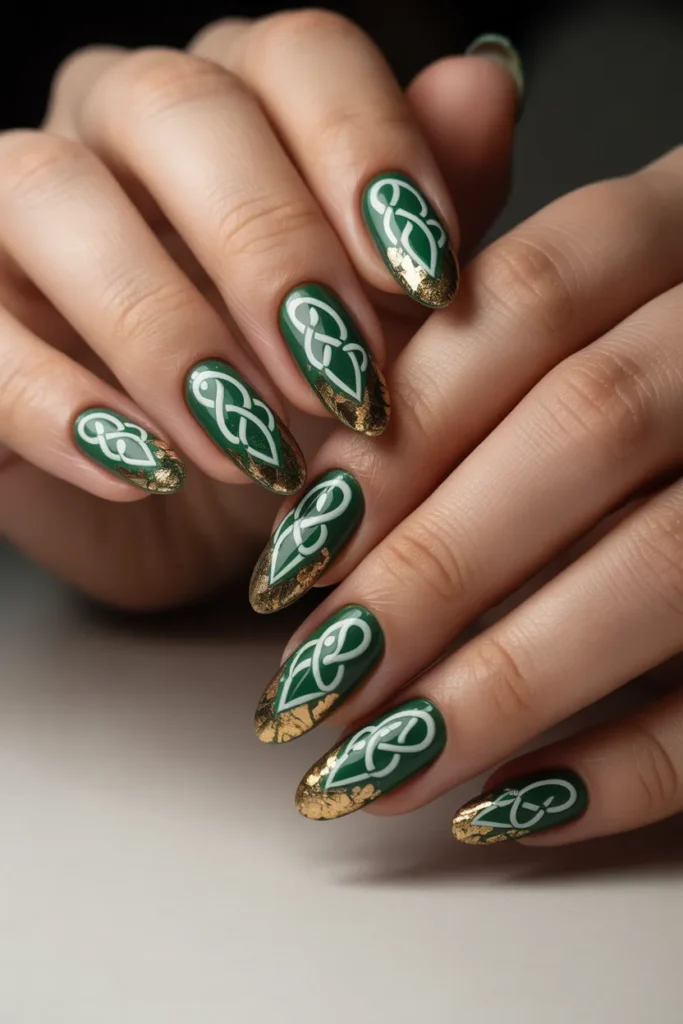 3. Almond Shaped Celtic Knot Nails