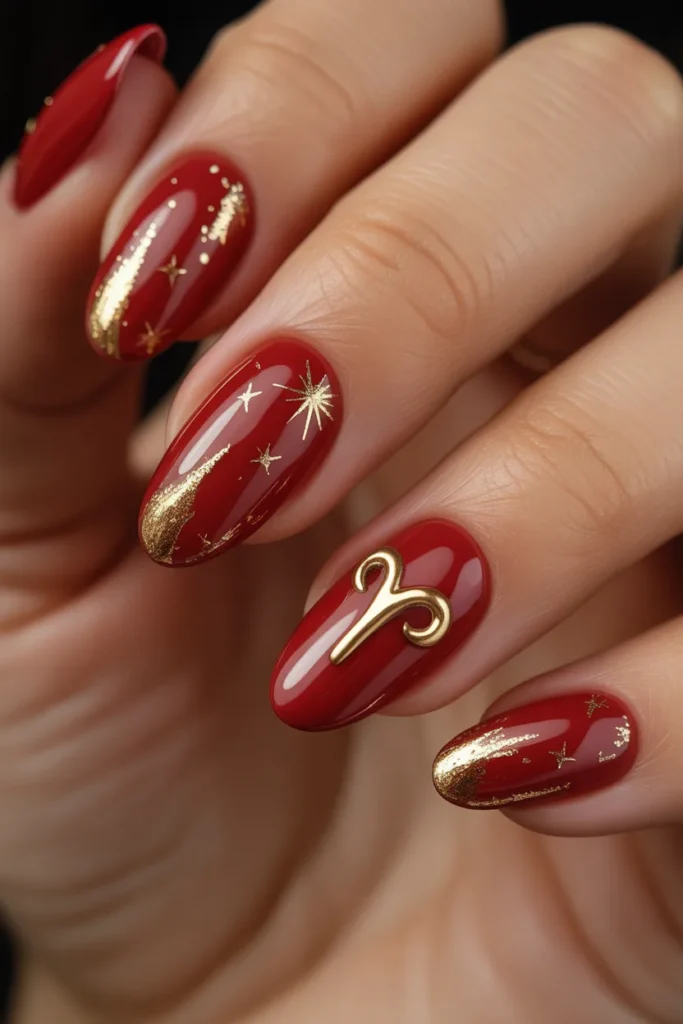 Aries Nail Designs 4 3. Aries Birthday Nail Set — Red and Gold