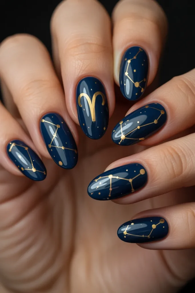 3. Aries Zodiac Sign Acrylic Nails — Constellation Set