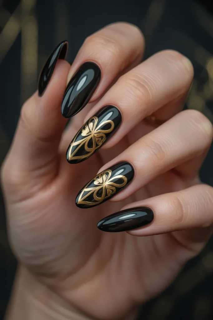 3. Black and Gold St. Patricks Day Nails