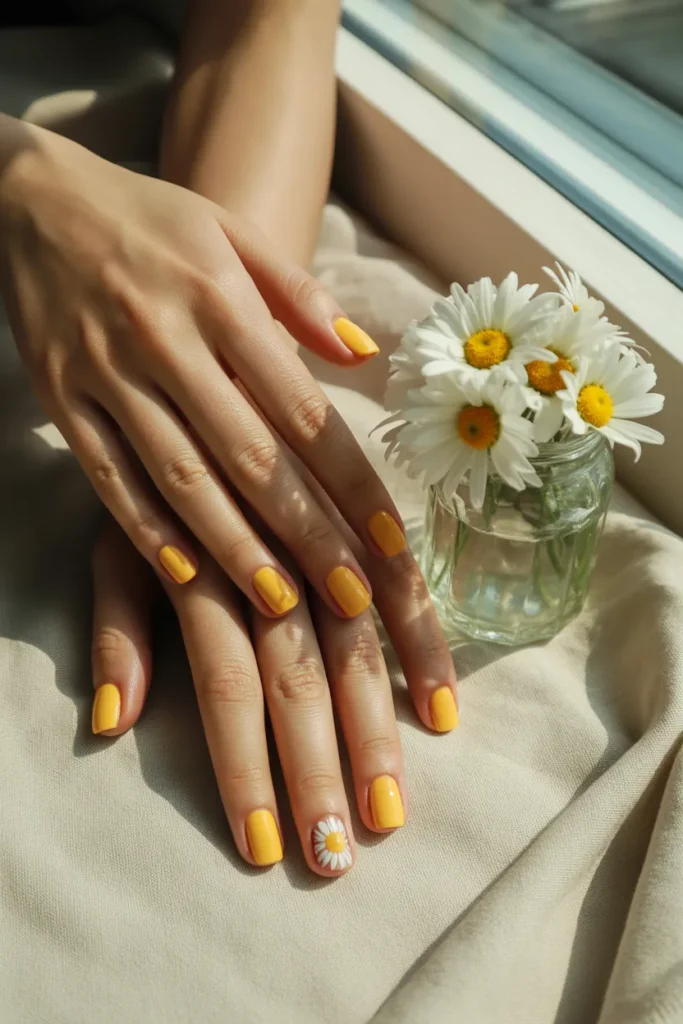 3. Butter Yellow Square Nails