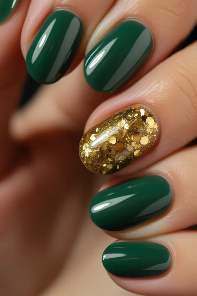 3. Gold Glitter Accent on Green