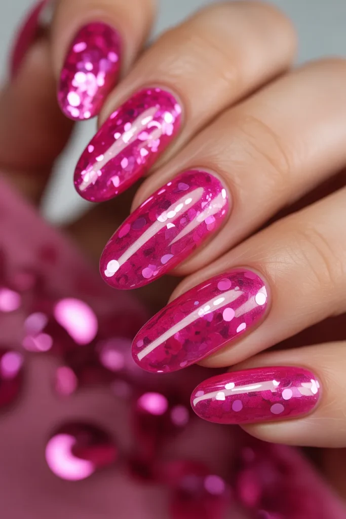 3. Hot Pink Glitter Acrylic Nails