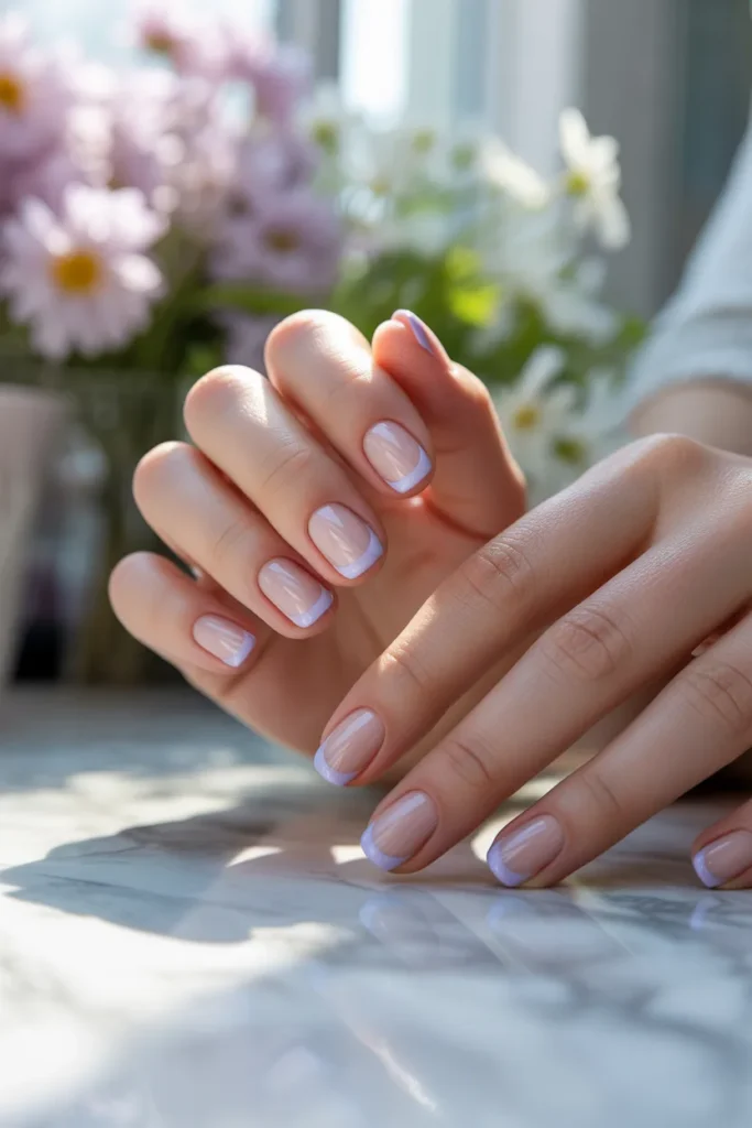 3. Lavender Coloured French Tip — Short Square