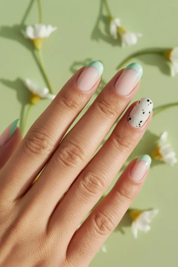 3. Mint Green French Tip Short Nails