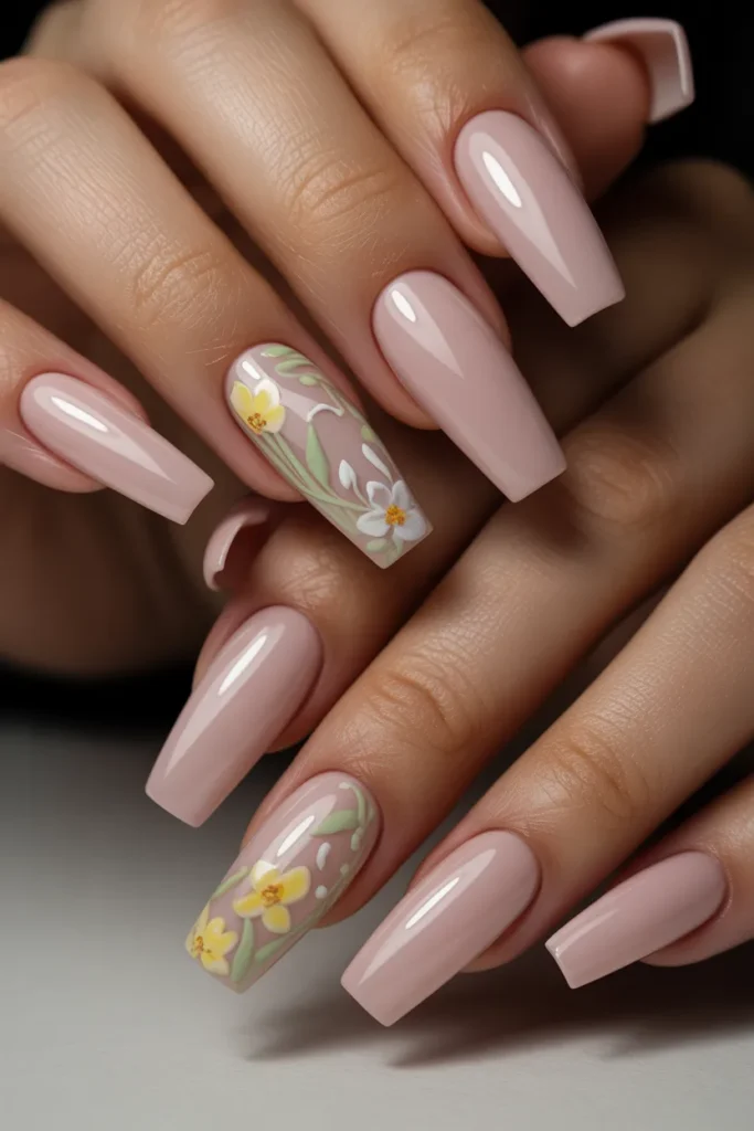 3. Pastel Easter Nails Coffin — Blush Pink Luxury