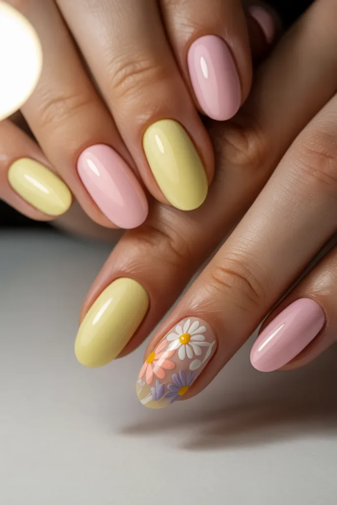 Yellow Easter Nails 4 3. Pink and Yellow Easter Nails