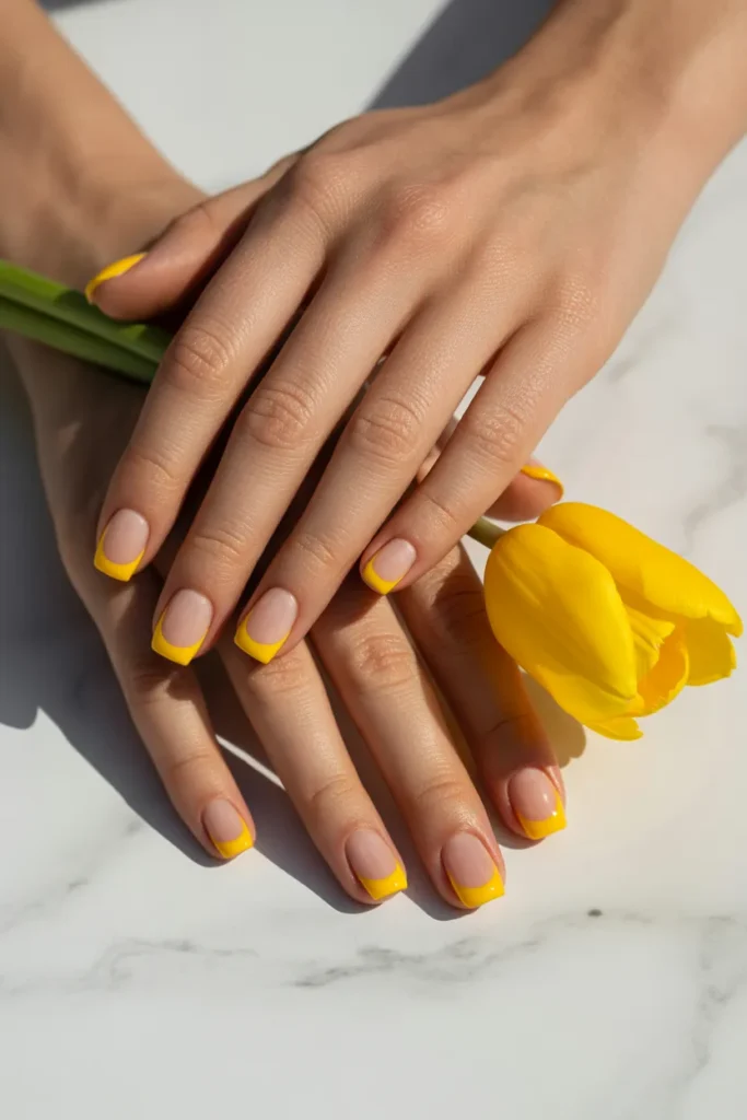 3. Yellow French Tip Nails — Modern and Fresh