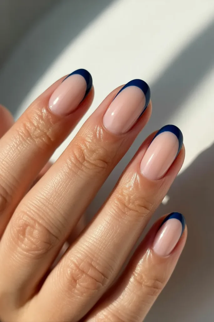 3.Navy Blue French Tip Nails