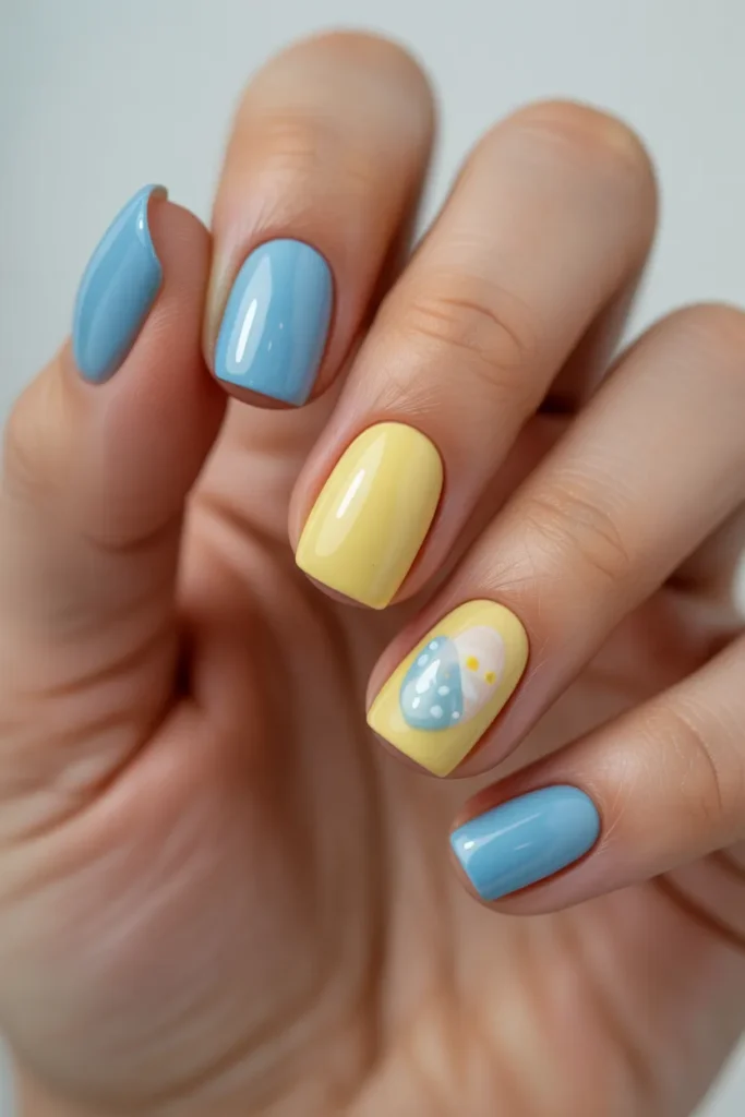 Yellow Easter Nails 5 4. Blue and Yellow Easter Nails