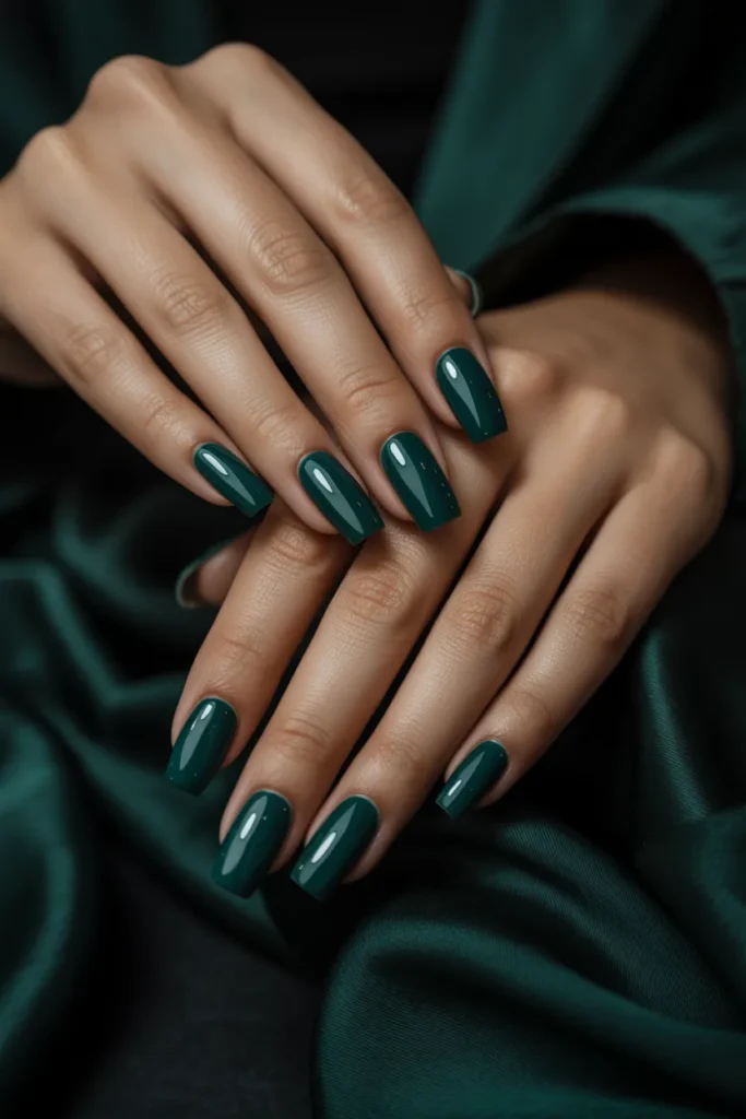 4. Dark Forest Green Gel Nails