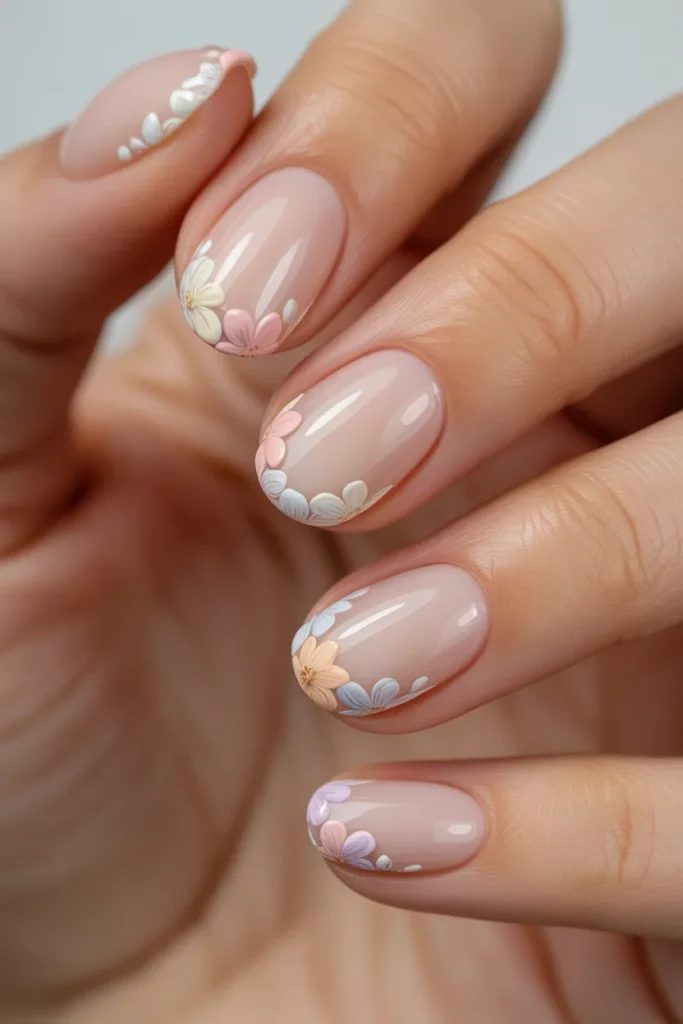 4. Floral French Tip Spring Nails