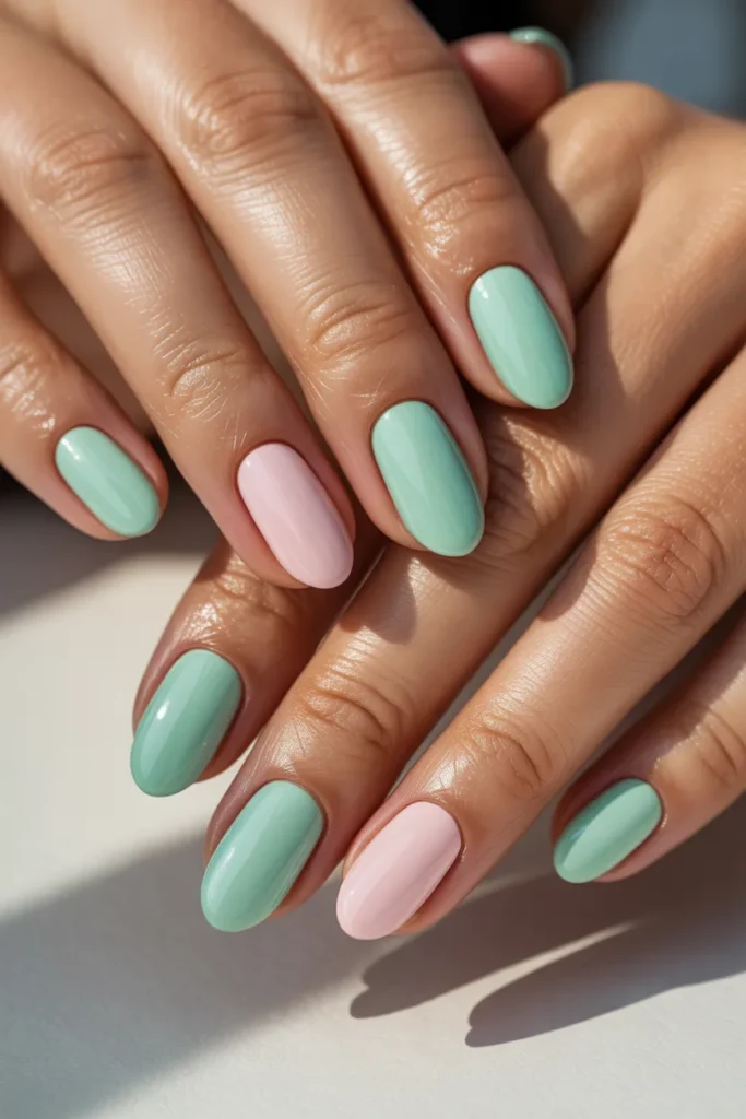 Mint Green Spring Nails 5 4. Mint Green and Pink Spring Nails