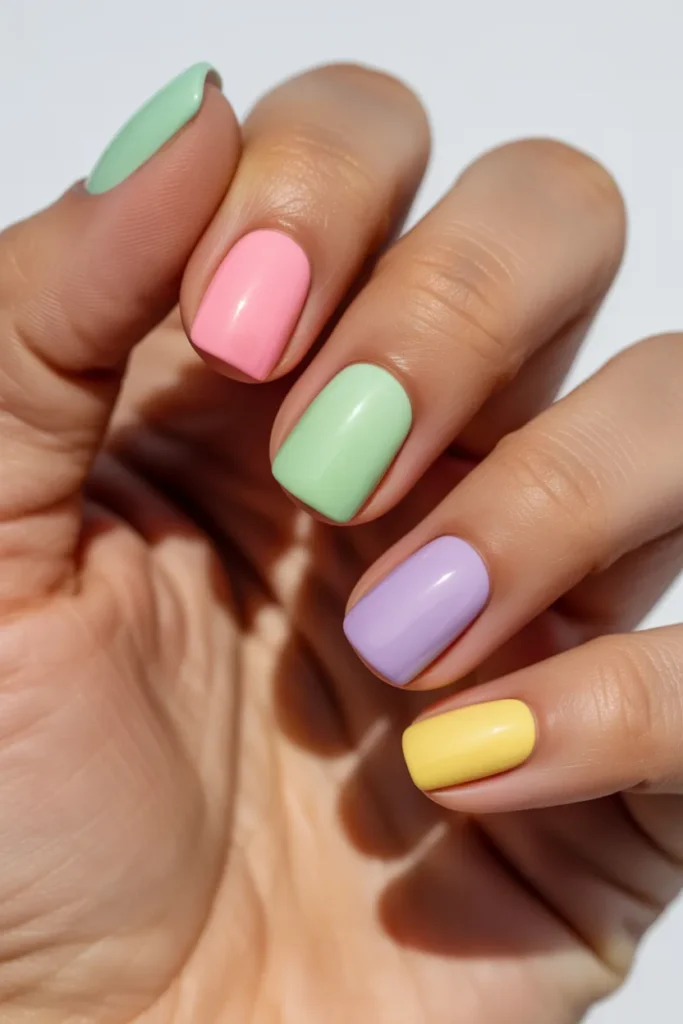 4. Pastel Easter Nails Short Square — Multicolour