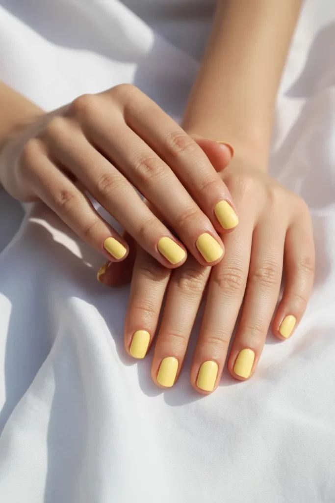 4. Pastel Yellow Short Nails — Simple and Sweet