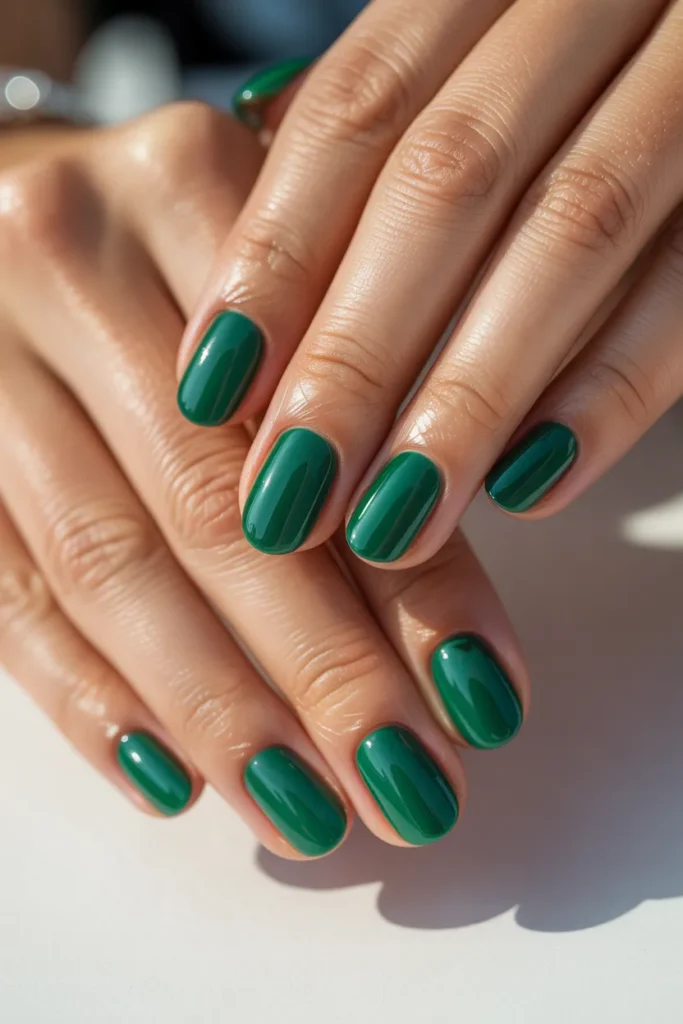 4. Simple Irish Nails — Emerald Solid Gel