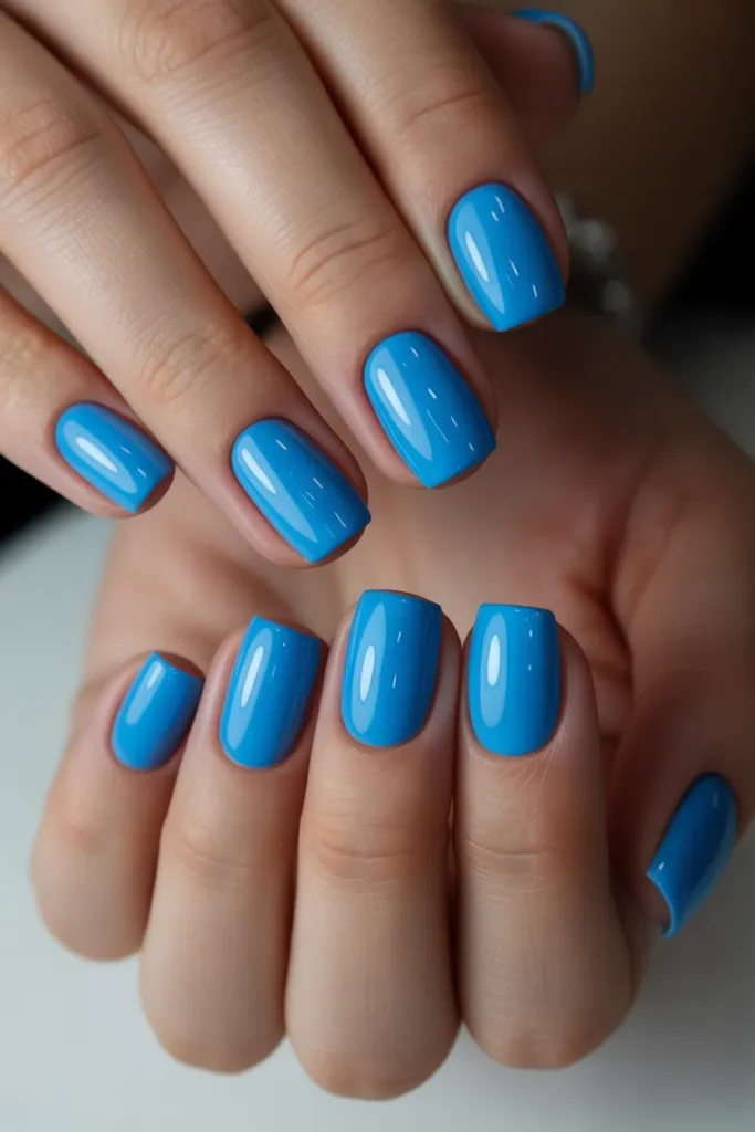 4. Sky Blue Short Square Nails