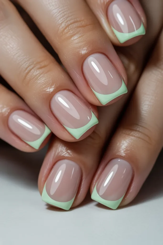 4. Square Tip French Green Nails