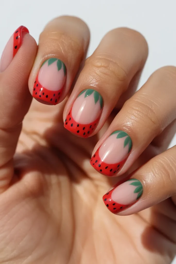 Strawberry Nail Art 5 4. Strawberry French Tip Nail Art