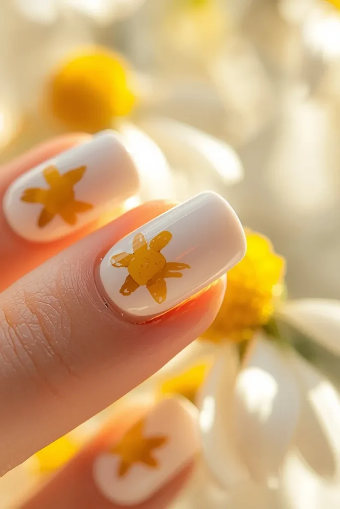 4. White Spring Nails Short — Daisy Design