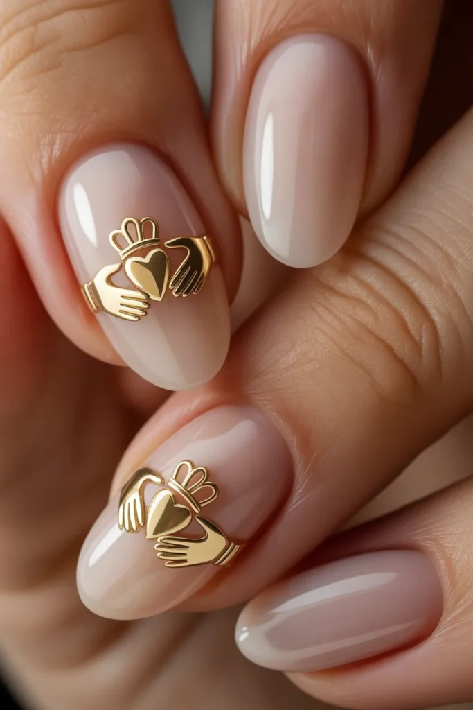 5. Claddagh Ring Nails — Elegant Almond Design
