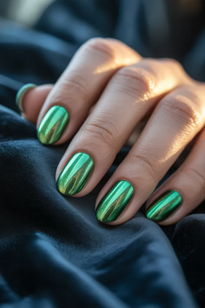 5. Emerald Green Chrome Nails
