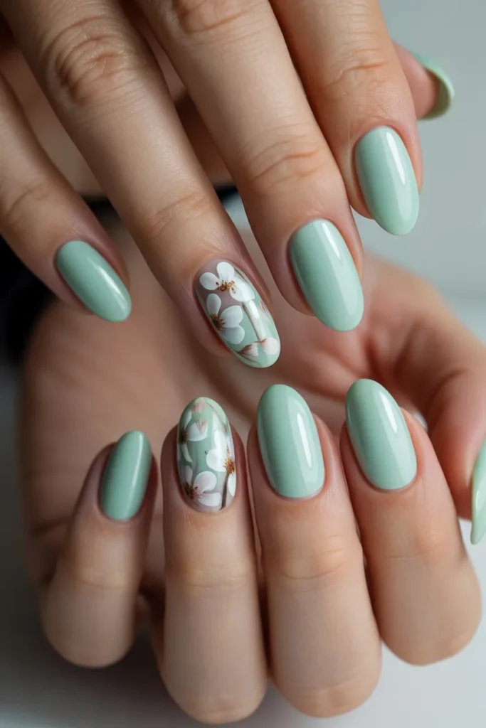 Mint Green Spring Nails 6 5. Mint Green Spring Nails with Flowers