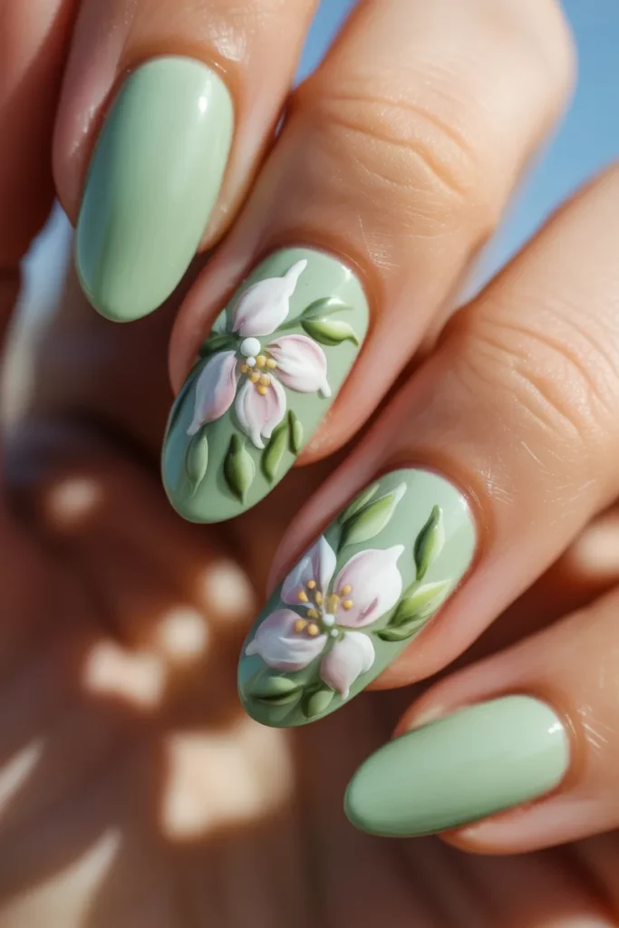 5. Pastel Easter Nails with Flowers — Floral Almond