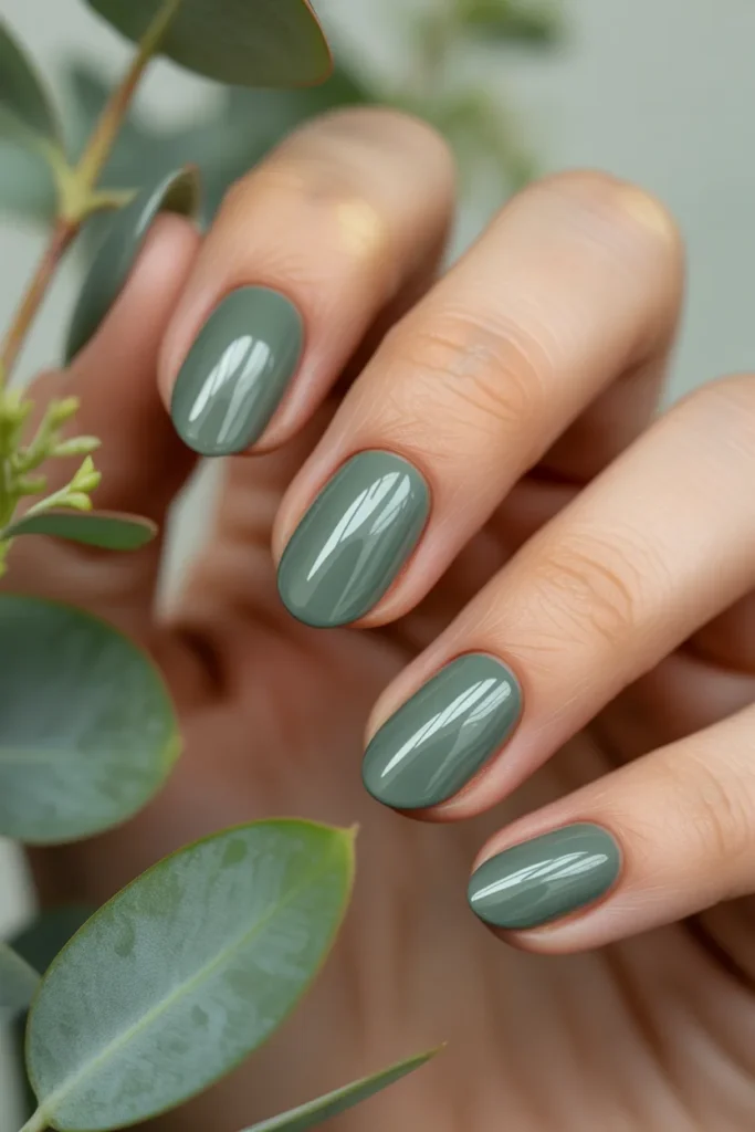 5. Sage Green Almond Gel Nails