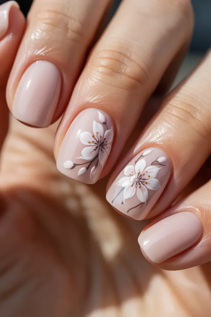 5. Short Easter Nails Pink — Soft Blossom Design