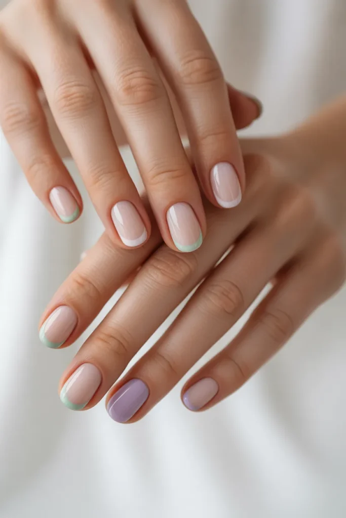 5. Short Oval Pastel French Tips