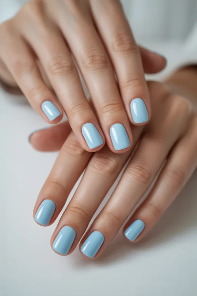 5. Spring Gel Nails Short — Baby Blue Solid