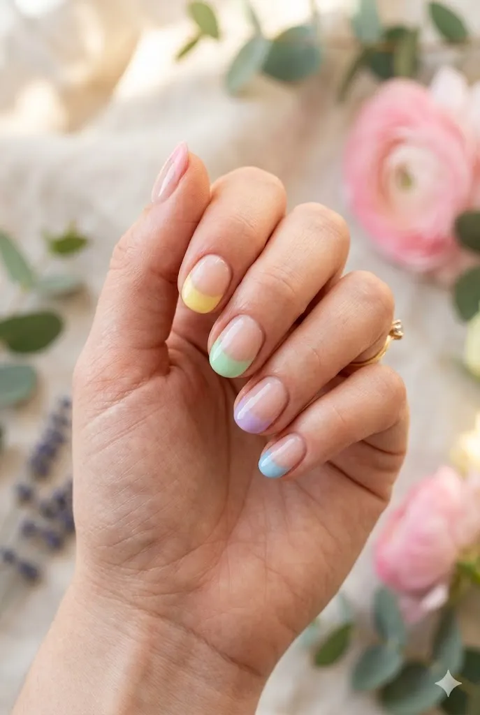 Easter Gel Nails 6 5.Pastel Rainbow Tip Easter Gel Nails