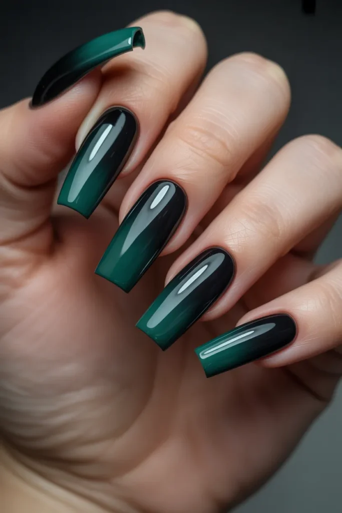 6. Black and Green Ombre Nails for St. Patricks Day