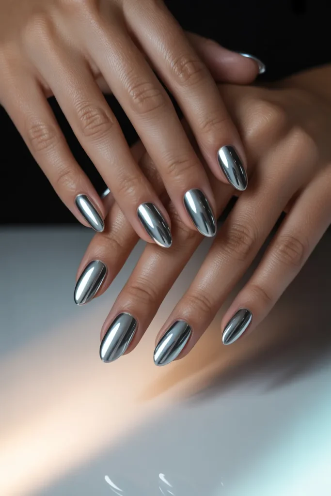 6. Chrome Silver Mirror Nails