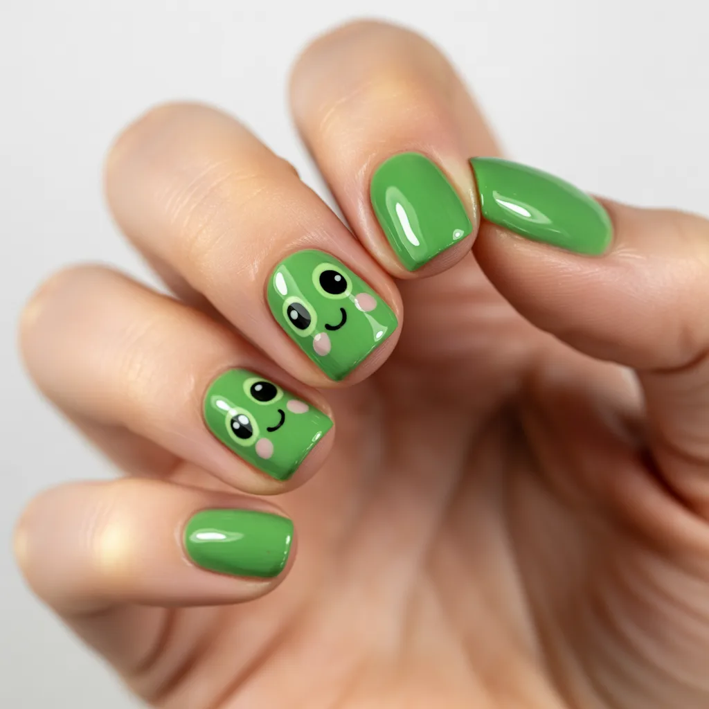 6. Frog Face Nails