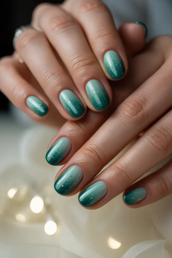 6. Gel Ombre Green Nails