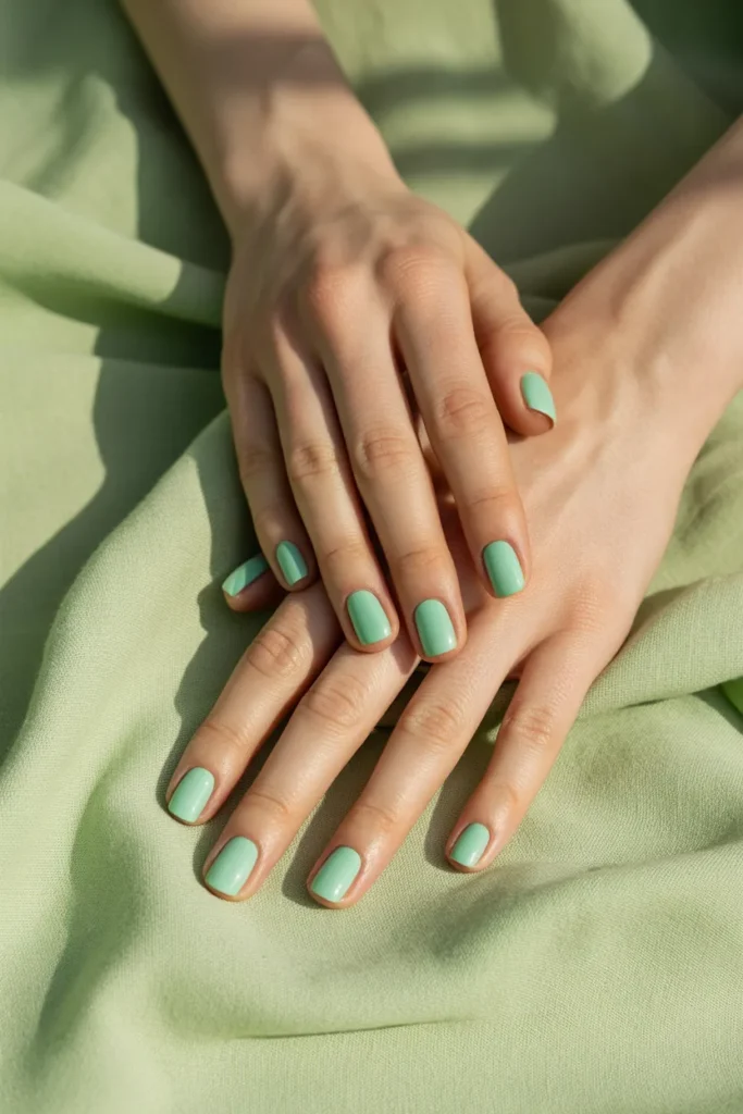 6. Mint Green Short Square Spring Nails