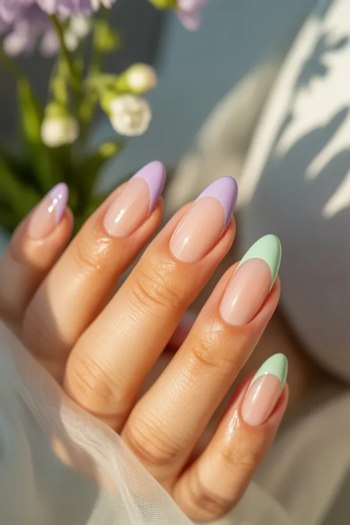 6. Pastel French Tip Easter Nails — Lavender Mint Tips