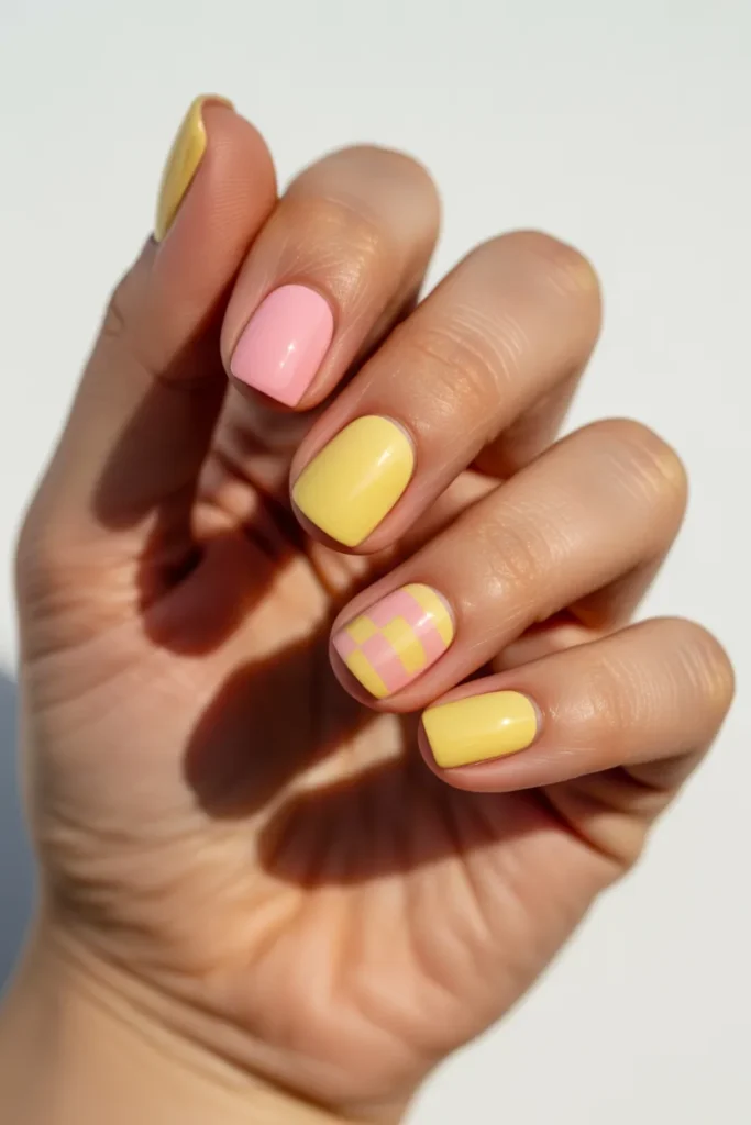 6. Pink and Yellow Spring Nails